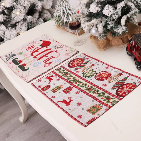Kerstmis Jacquard Placemat Rendier Kerstbal Bloem Patroon Gebreide Tafelmat Voor Eetkamer Feest Decoratie