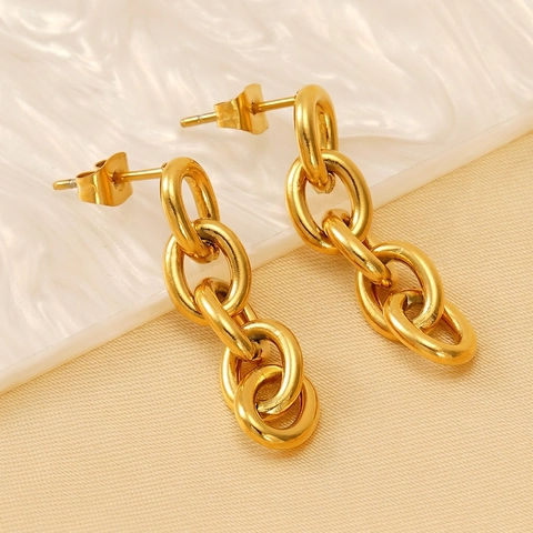Orecchini Pendenti In Acciaio Inossidabile Placcato Oro 18K Catena Geometrica Gioielli Di Moda Per Donna