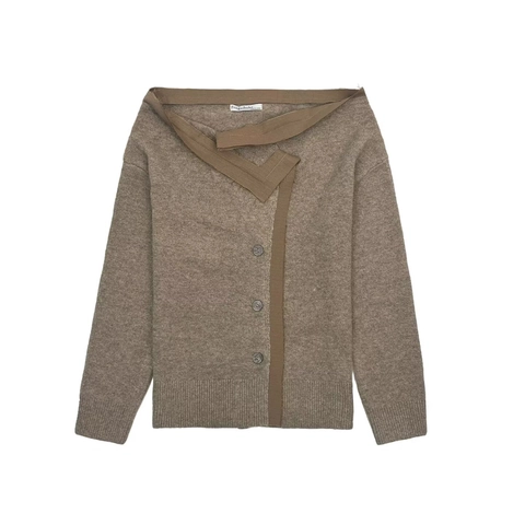 Cardigan In Maglia Con Spalle Scoperte Maglione A Maniche Lunghe Con Bottoni Morbido Misto Acrilico Top Casual Da Donna