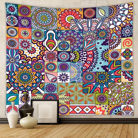 Mandala Tapestry Bohemian Wall Hanging Polyester Multi Color Patchwork Decor For Bedroom Living Room Ethnic Style