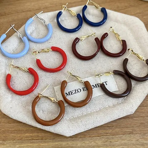 Enamel C-Shaped Hoop Earrings With 925 Sterling Silver Earring Post Retro Glossy Minimalist Alloy Jewelry For Women