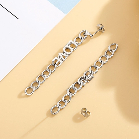 Long Chain Earrings Stainless Steel LOVE Letter Dangle Drop Tassel Minimalist Fashion Jewelry For Women