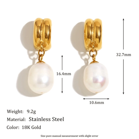 Elegant Artificial Baroque Pearl Drop Earrings Stainless Steel 18K Gold Plated French Vintage Minimalist C Shape Jewelry For Women