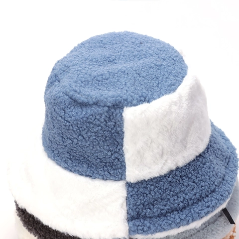Chapeau Bob En Fausse Fourrure Patchwork Hiver Chaud Peluche Bloc De Couleur Pour Femmes Hommes Épais Coupe-Vent Extérieur