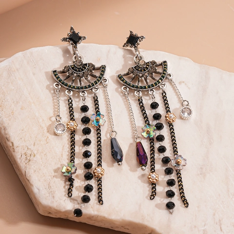 Vintage Lange Kwastjes Oorbellen Voor Dames Met 925 Sterling Zilveren Steker Legering Strass Glas Bloem Bedeltje Sieraden