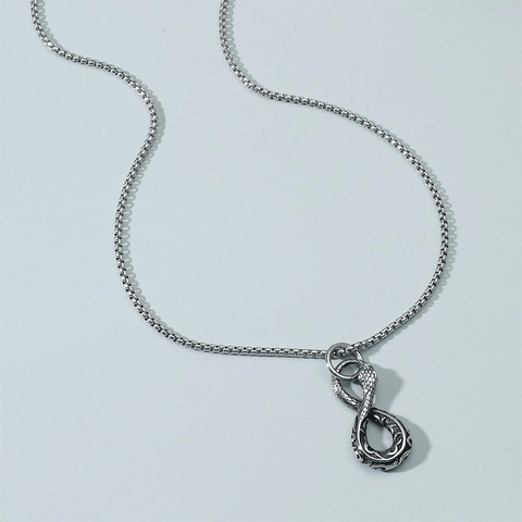 Retro Snake Pendant Necklace Alloy Silver Infinity Symbol Ouroboros Design Street Hip Hop Punk Style Jewelry For Men Women