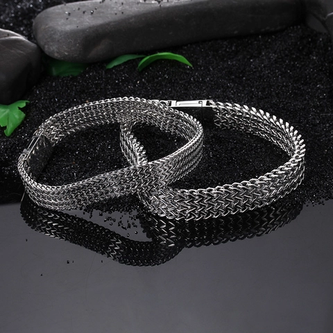 Bracciale A Catena Di Chiglia Acciaio Inossidabile Intrecciato Maglia Spiga Tono Argento Gioielli Maschili Pesanti Per Uomo