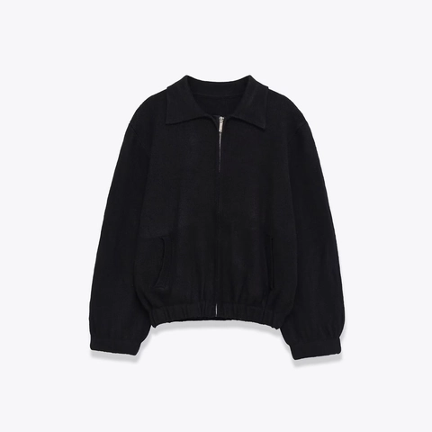 Women Knitted Bomber Jacket Polyester Lapel Zipper Long Sleeve Solid Color Casual Streetwear Outerwear For Lady