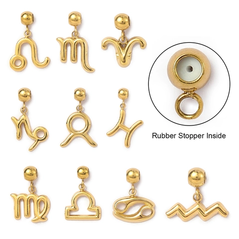 Zodiac Sternzeichen Anhänger Edelstahl Vergoldet Positionierung Perle Mit Gummistopfer Für DIY Schmuckherstellung