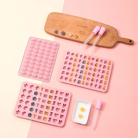 Silicone Gummy Bear Animal Fruit Mold With Dropper DIY Handmade Candy Chocolate Jelly Baking Tray Food Grade Flexible