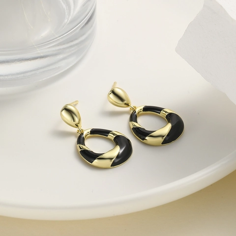 Vintage Elegant Oval Twisted Copper Drop Earrings With 18K Gold Plated Enamel Geometric Jewelry For Women