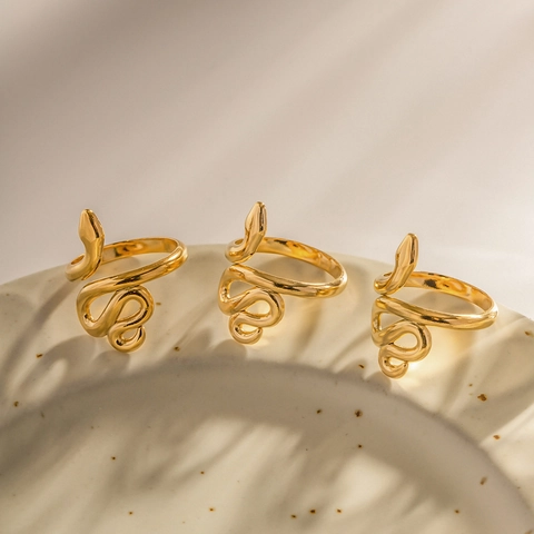 Snake Open Ring Stainless Steel Adjustable Non Tarnish Ins Style Vintage Punk Jewelry For Women