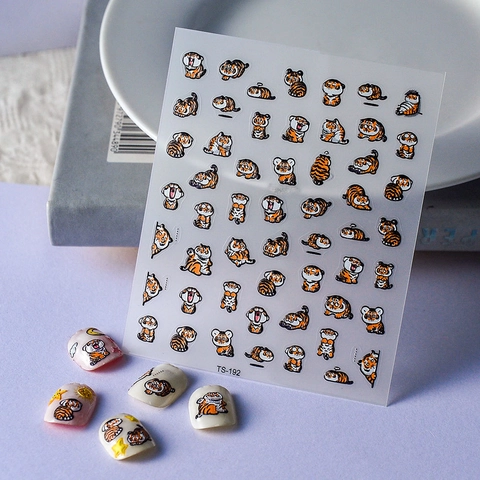 Cartoon Tiger 5D Embossed Nail Stickers Self Adhesive Waterproof DIY Manicure Decoration Cute Novelty For Kids Women
