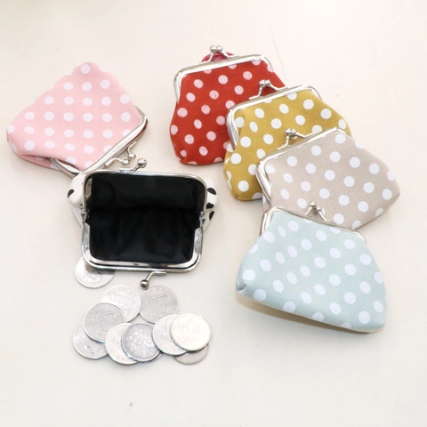 Vintage Polka Dot Canvas Coin Purse Mini Kiss Lock Small Pouch Wallet For Daily Use Retro Japanese Style Accessory