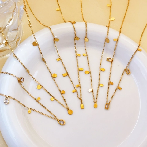 Collana Con Pendente Geometrico Minimalista In Acciaio Inossidabile Placcato Oro Per Donna Gioielli Impermeabili Tondo Goccia Quadrato
