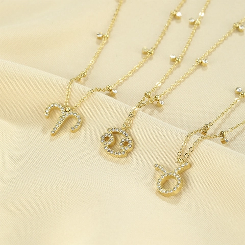 Collier Pendentif Signe Du Zodiaque Acier Inoxydable Plaqué Or Zircone Bijoux Délicats Pour Femmes