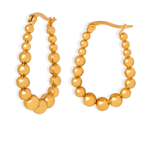 Beaded Hoop Earrings For Women Titanium Steel 18K Gold Plated Gradient Round Ball Geometric Minimalist Luxury Jewelry