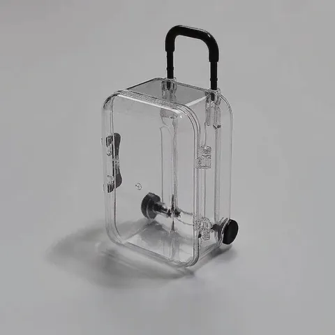Mini Suitcase Jewelry Box Transparent Plastic Rolling Wheels Telescopic Handle Cute Travel Style Small Trinket Storage Case