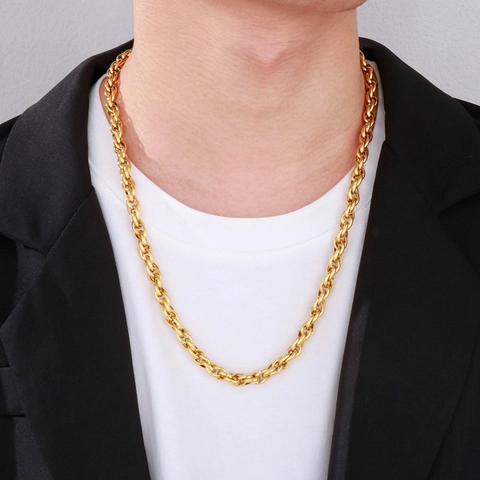 Rope Chain Necklace Stainless Steel Industrial Fashion Hip Hop Jewelry For Men With Lobster Clasp Smooth Glossy