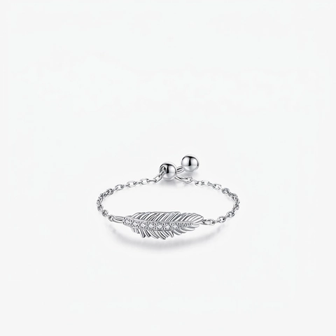925 Sterling Silber Feder Verstellbarer Kette Ring Mit Zirkonia Funkelnder Eleganter Schmuck Für Damen