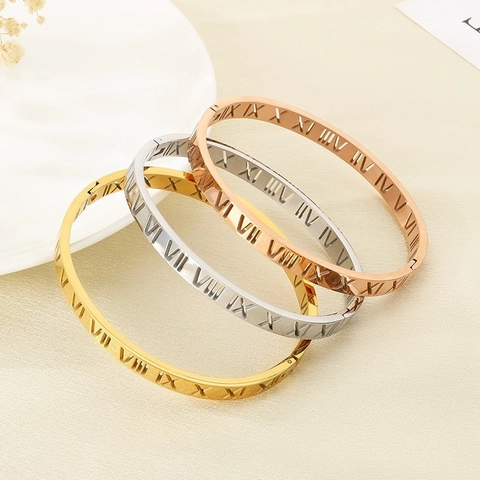 Brazalete Con Números Romanos Acero Inoxidable Joyería De Moda Elegante Minimalista Declaración Para Mujer Uso Diario