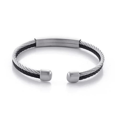 Heren Roestvrijstalen Gevlochten Kabel Manchetarmband Gedraaide Draad Open Armring Met Blanco ID Plaat Industriële Stijl