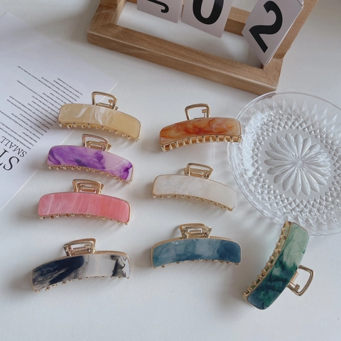 Pinze Per Capelli Rettangolari Acetato Trama Marmo Geometrico Metallo Shark Clips Per Donne Ragazze Elegante Stile Coreano