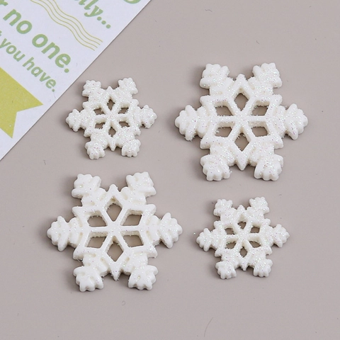 White Snowflake Resin Charms Glitter Mini Flatback Christmas DIY Crafts Accessories For Phone Case Hair Clips