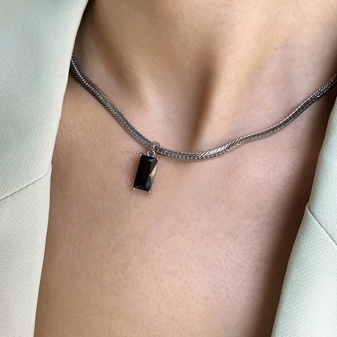 Collar Con Colgante De Circón Rectangular Minimalista Para Mujer Cobre Chapado En Oro 18K Elegante Cadena De Serpiente