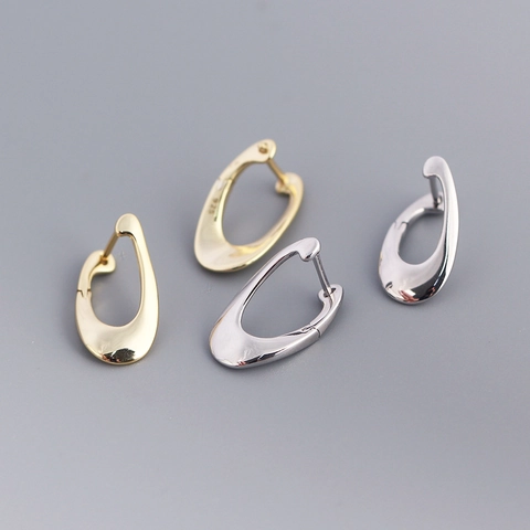 Irregular Hoop Earrings 925 Sterling Silver Fluid Line Metal French Minimalist Aesthetic Jewelry For Women