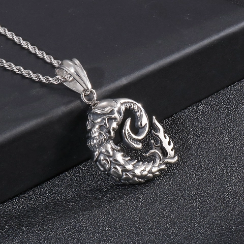 Vintage Punk Dragon Skull Pendant 316L Stainless Steel Silver Color Gothic Hip Hop Jewelry Men