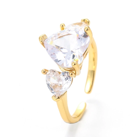 Herzform Verstellbarer Offener Ring Kupfer Zirkonia Pink Weiß Zirkon Mikro Set Romantischer Schmuck Für Damen