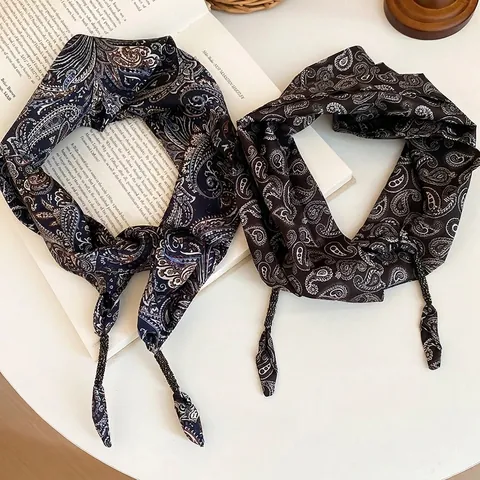 Sciarpa Triangolare Stampa Paisley Raso Di Raso Vintage Stile Etnico Cintura Decorativa Accessorio Moda Donna