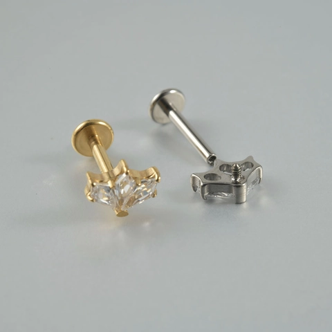 G23 Titanium Lip Rings Studs Internally Threaded Labret Piercing Jewelry Cubic Zirconia Heart Crown Swan Body Jewelry