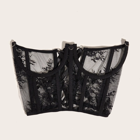 Cintura a Corsetto da Donna in Tessuto Vintage Occidentale Pizzo Maglia Modellante Corsetto con Stecche Allacciatura Sottoseno Moda