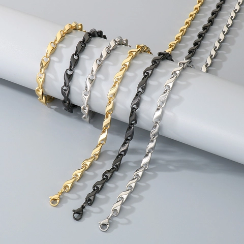 Collar Y Pulsera De Acero Inoxidable Joyería De Moda Para Hombres Mujeres Cadena De Giro Accesorio Unisex