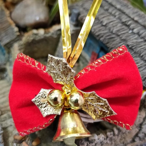 Ciondolo a Fiocco di Natale in Velluto Rosso Con Campana Bordo Tagliacuci Oro Ornamento da Appendere per Albero di Natale