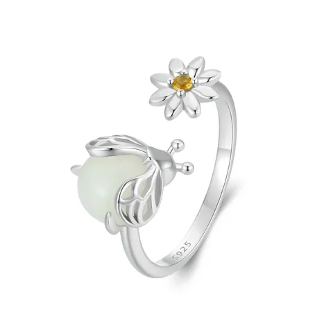 925 Sterling Silver Firefly Daisy Open Ring Glow In The Dark Rhinestone Adjustable Animal Flower Finger Ring Women Jewelry Gift
