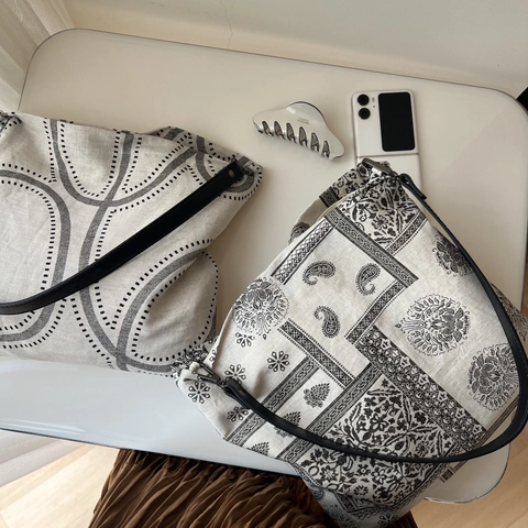 Vintage Paisley Print Katoen Linnen Tote Bag Grote Capaciteit Casual Schoudertas Met Leren Riem Boho Stijl