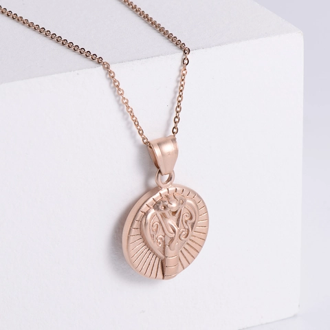 Collier Pendentif Serpent Cobra Acier Inoxydable 304 Plaqué Or Rose Style Égyptien Médaillon Rond Bijoux Pour Femmes