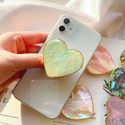 Heart Shell Texture Phone Grip Electroplated Gold Edge Expandable Phone Holder Universal Adhesive Desktop Stand Accessory