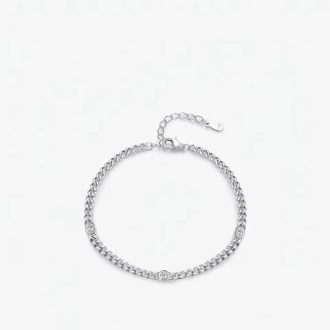Moissanite Bracelet 925 Sterling Silver Curb Chain D Color VVS1 Bezel Set Adjustable Fashion Jewelry Women