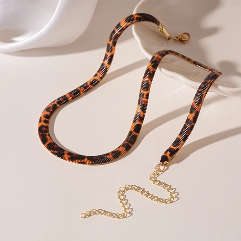 Collar Cadena De Serpiente Estampado De Leopardo Cobre Vintage Plano Geométrico Clavícula Joyería Para Mujer