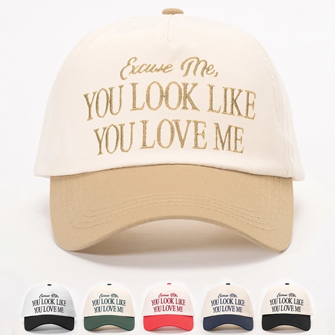 Embroidered Letter Baseball Cap Color Block Curved Brim Sunshade Adjustable Outdoor Fashion Hat For Women And Men