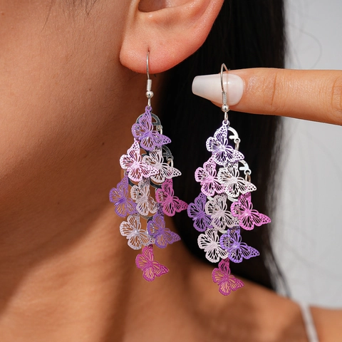 Hohle Schmetterling Hängeohrringe Eisen Metall Gestuft Farbverlauf Ethnisch Böhmisch Retro Stil Mode Accessoire Damen