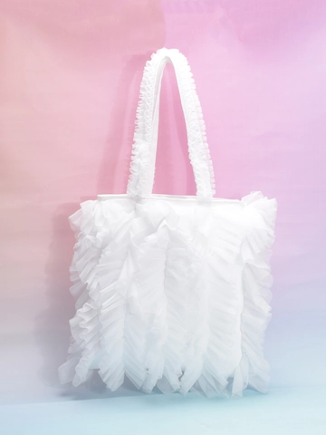 Bolso Tote de Malla Plisada Dulce para Mujer Bolso de Hombro Estilo Falda con Volantes Empalmados Verticales Bolso de Compras de Tul Suave