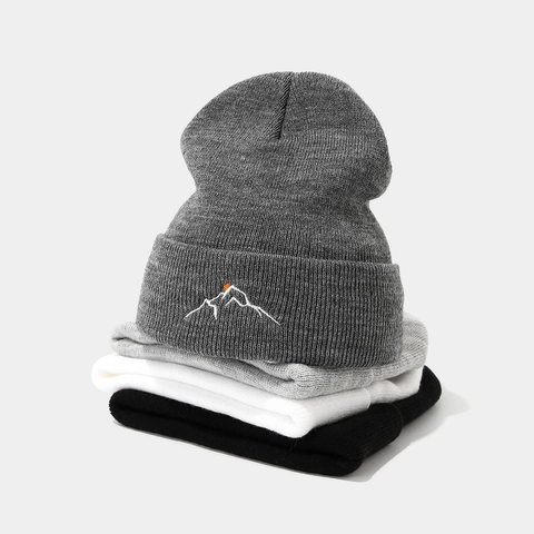 Gebreide Beanie Met Zonsondergang Berg Borduurwerk Warme Acryl Winter Outdoor Sportief Casual