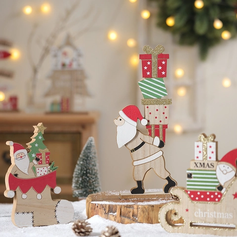 Ornements De Noël En Bois Décoration De Table Père Noël Sapin Décoration Festive Peint À La Main Style Vintage