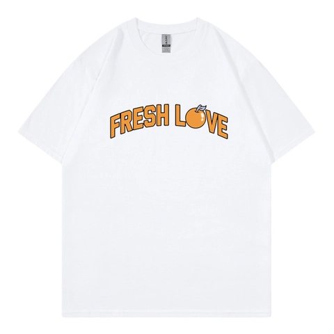 Fresh Love Orange Print Men T-Shirt Cotton Breathable Summer Casual Loose Fit Crew Neck Short Sleeve Top