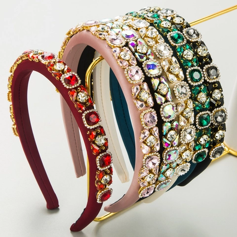 Luxury Rhinestone Padded Headband Wide Crystal Hair Hoop Sparkling French Style Elegant Hair Accessories For Women